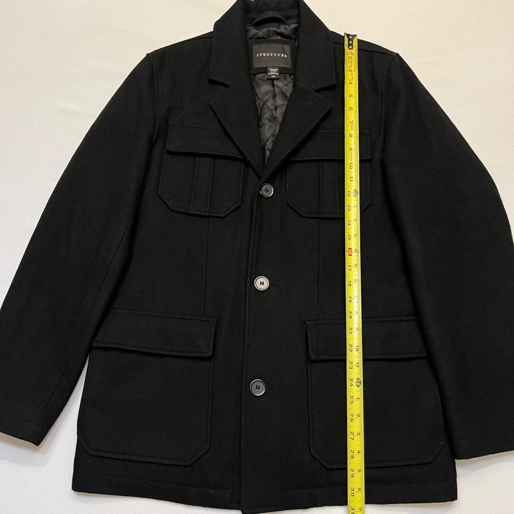Structure Men's Black Clean Minimal Dark Academia Wool Blend Quilted Coat Size M